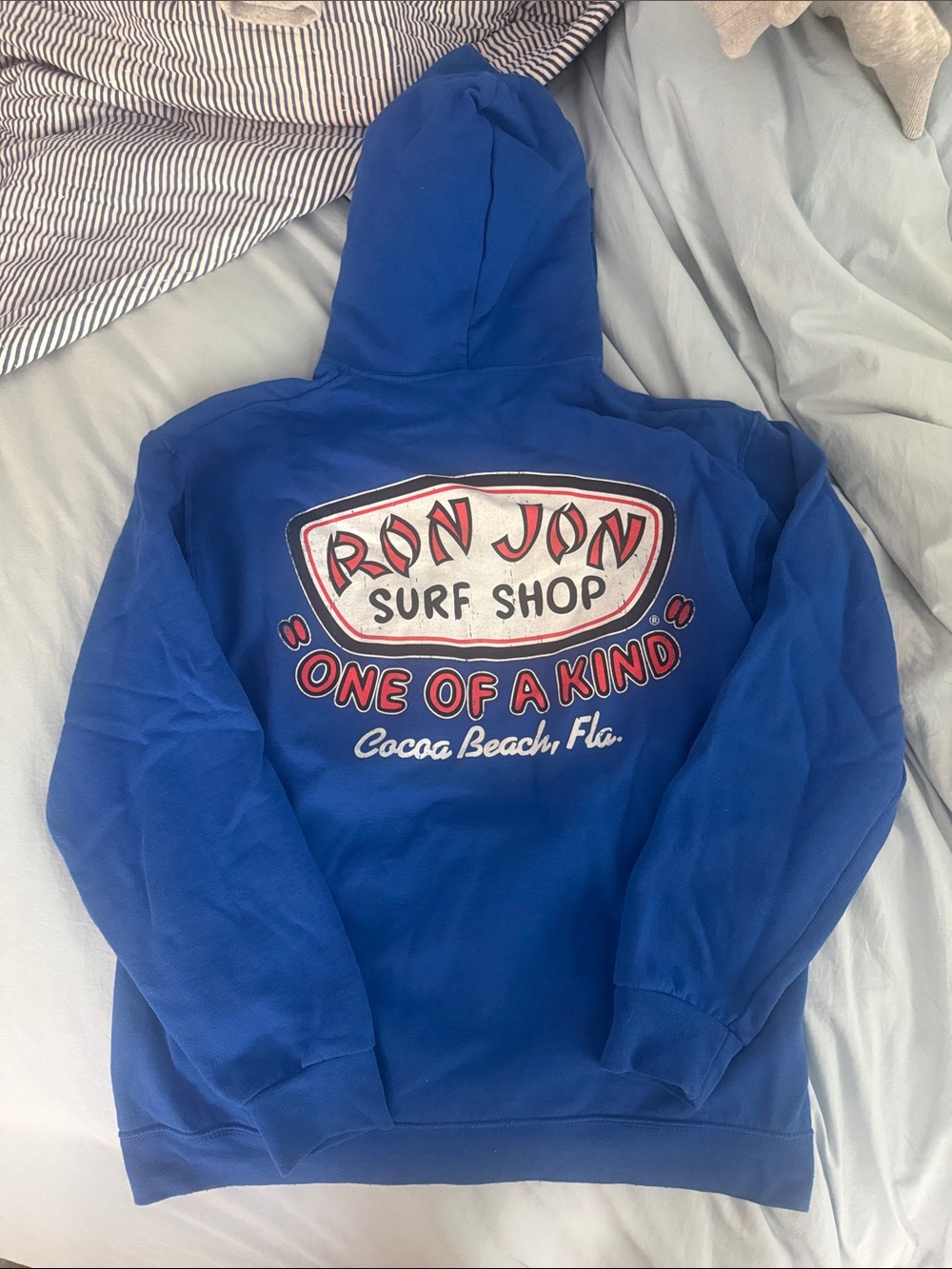 Ron Jon Blue Pullover Hoodie with Red & White Logo